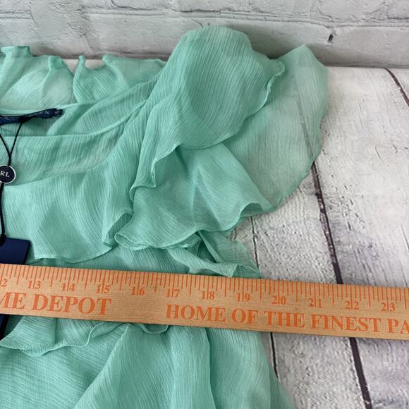 Ralph‎ Lauren Mint Green Top Blue Label SSKIR SP2P 100% Silk Ruffle Sz 12 - Picture 9 of 9